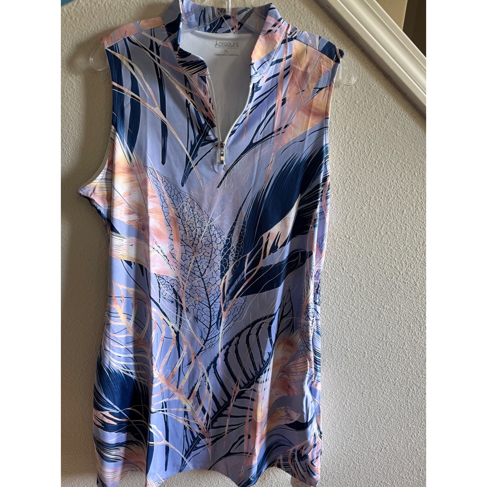 ACEGOLFS Tennis Golf 2 Pockets Sleeveless‎ Quarter Zip Collar XL UPF+50 - Picture 2 of 4